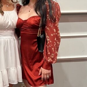 Elegant Red Floral Satin dress